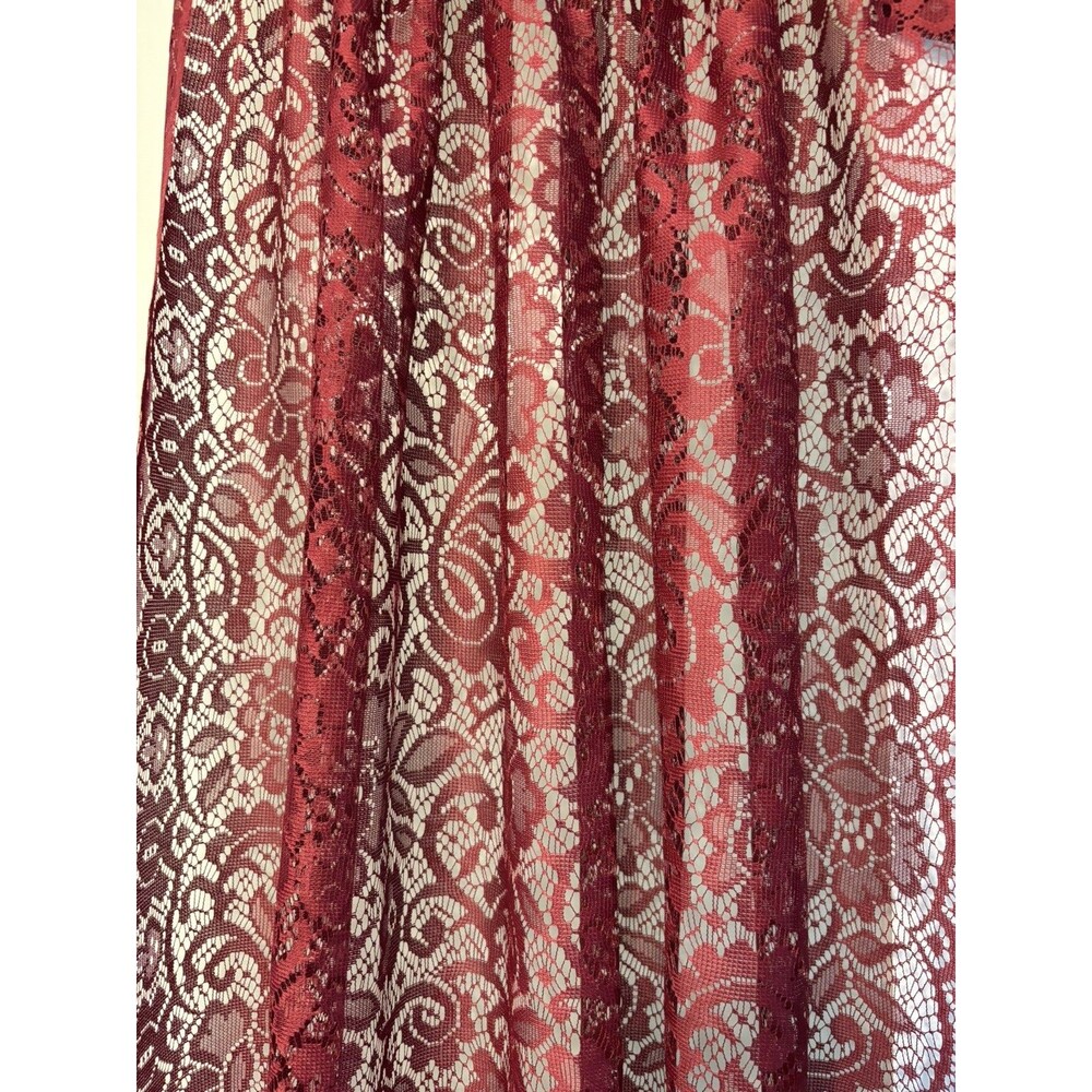 VTG Burgundy Lace Drapery Curtain Pair Floral Whimsigoth Cottage EUC 38”x62”